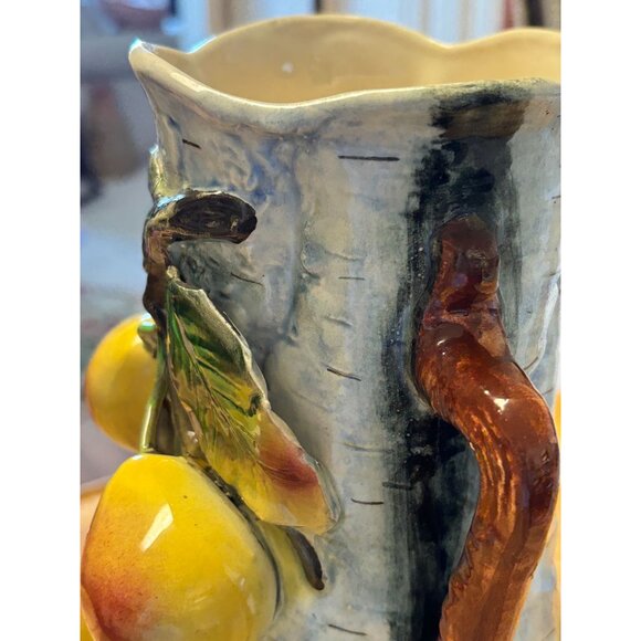 Antique Majolica Birch Tree Vase with applied Pears and Leaves 11 - Picture 6 of 16